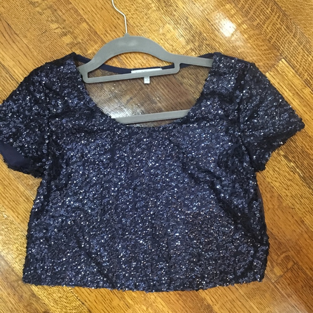 Sequin Crop Top with Sheer Back